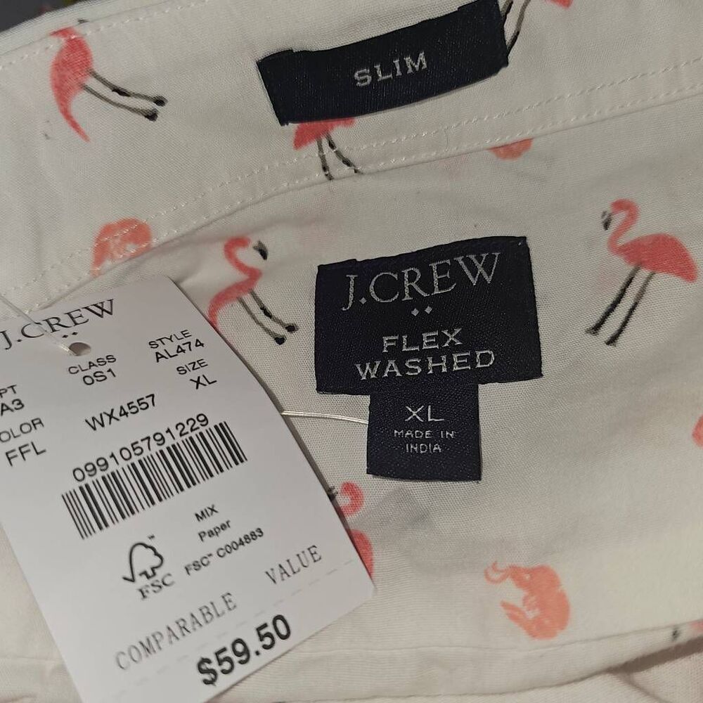 NWT J Crew Factory Flex Pink Flamingo Short Sleeve Button Down Shirt XL Slim - Picture 4 of 5